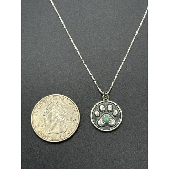 New Condition 18" Sterling Silver Turquoise Dog Cat Paw Pendant Necklace - Picture 3 of 11